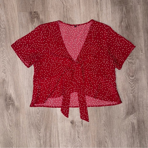 Tops - Red Polka Dot Tie-Front Top